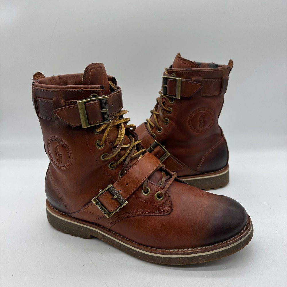 Polo Ralph Lauren Maurice 0862 Men's 9D Brown Buckle Straps Leather Combat Boots